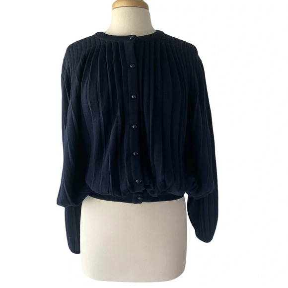Maus & Hoffman Classic Dark Blue Puffy Sleeves Button-down Wool Cardigan L - Picture 1 of 11